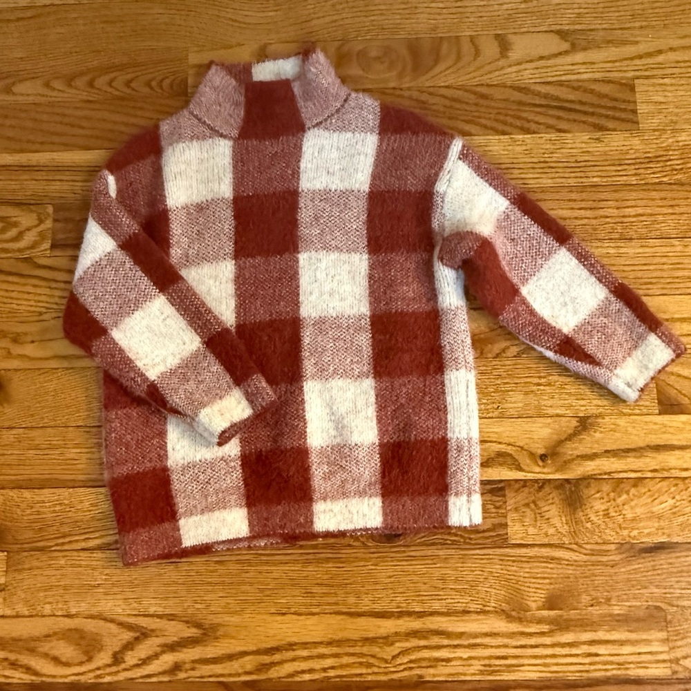 Zara Kids Buffalo Plaid Red & Cream Plaid Soft Fuzzy Knit Warm Winter Sweater 6 - Picture 6 of 7